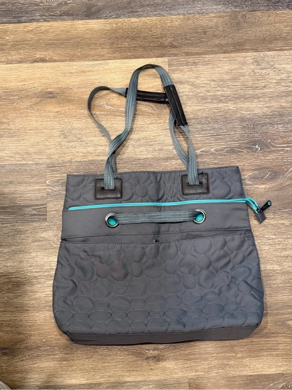 thirty-one Gray Quilted Tote with Teal Trim